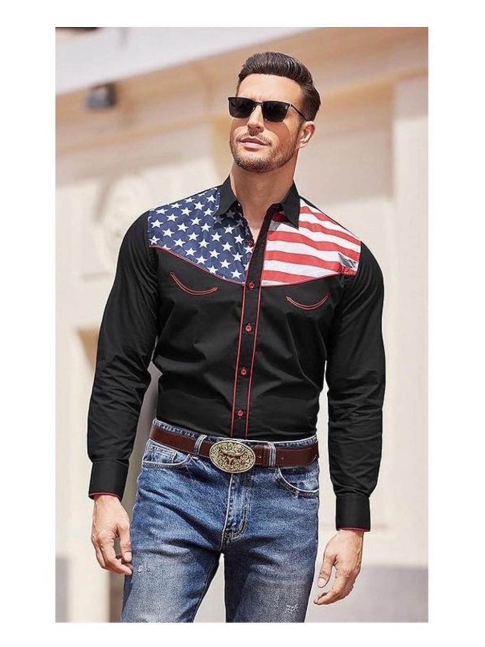 Men’s American Flag buttondown western style shirt- NEW Sz L